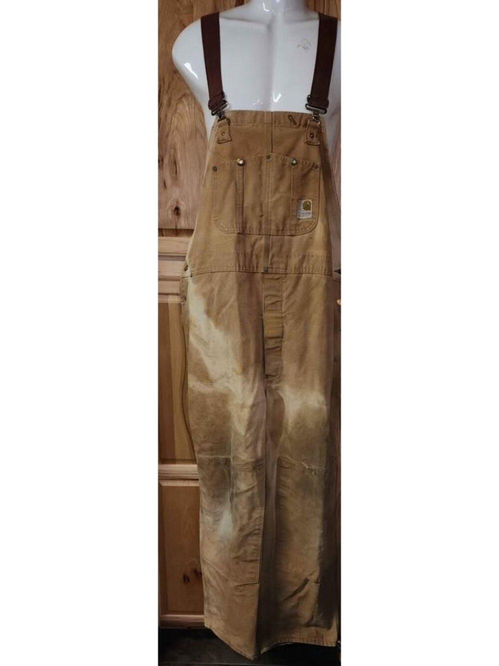 1980s Carpenter Carhartt Overalls Distressed Grunge Work Wear 48x30. Weathered S